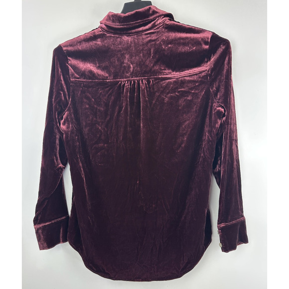 *Flaw Faherty Stretch Silk Blend Velvet Genevieve Shirt Button Up Burgundy Small - Picture 9 of 11